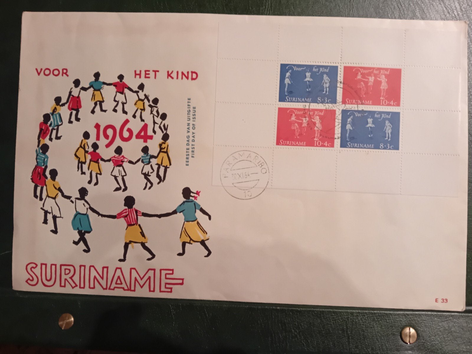 Suriname Eerste Dag Uitgifte 1964 - Voor het Kind, Met stempel, Ophalen of Verzenden, Gestempeld, 1e dag stempel