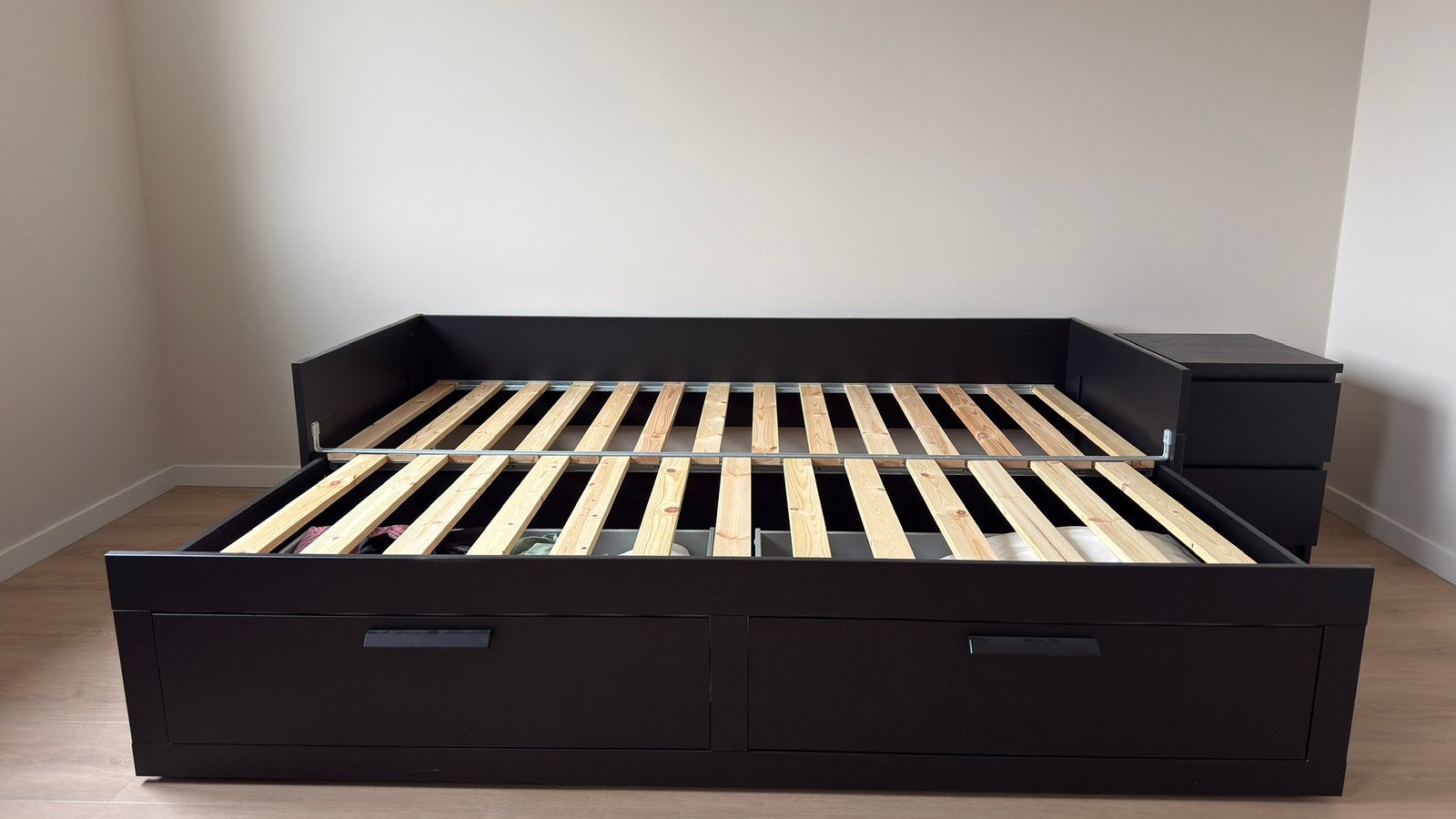Ikea uitschuifbed Brimnes excl matrassen, Ophalen, Gebruikt, Zwart, Tweepersoons