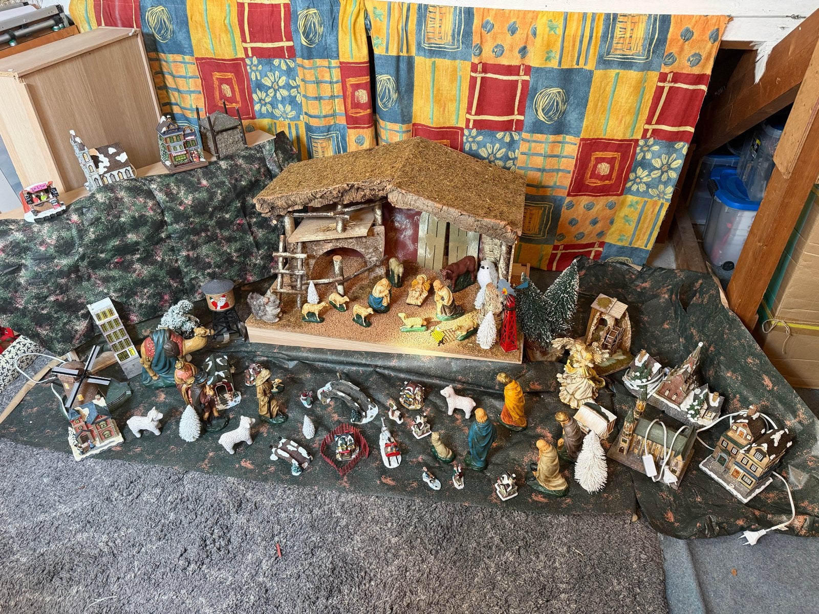 Kerststal met huisjes, Diversen, Ophalen, Zo goed als nieuw