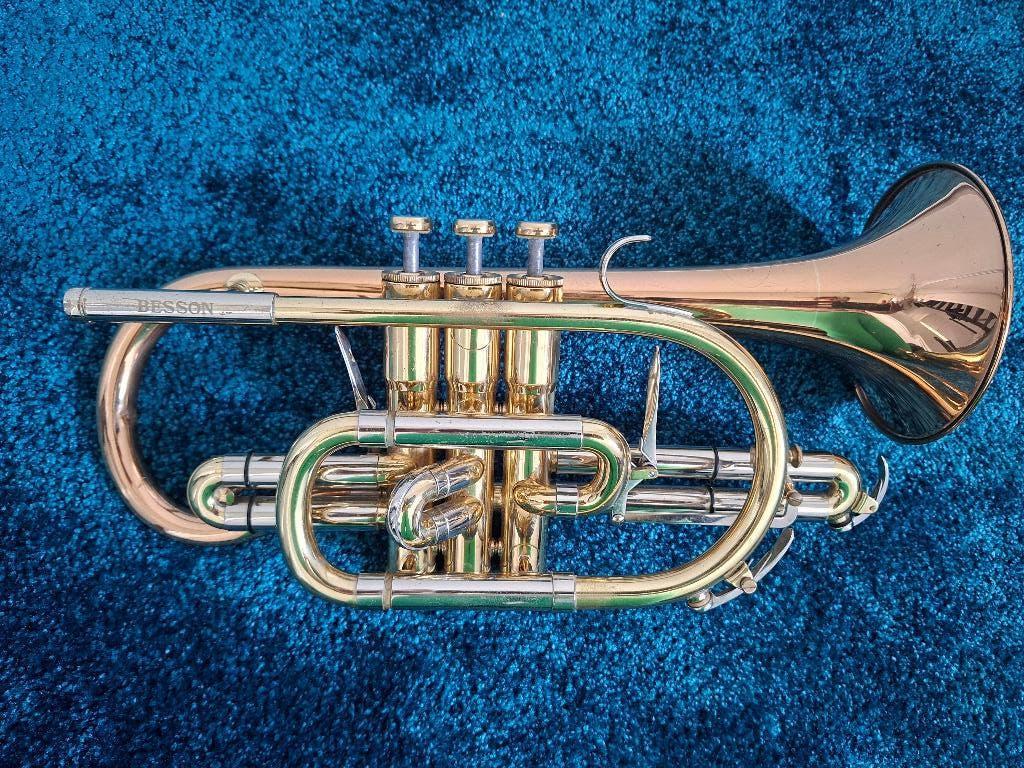 Besson Cornet Souvereign, Ophalen of Verzenden, Gebruikt, Koperblazer, Met koffer of draagtas