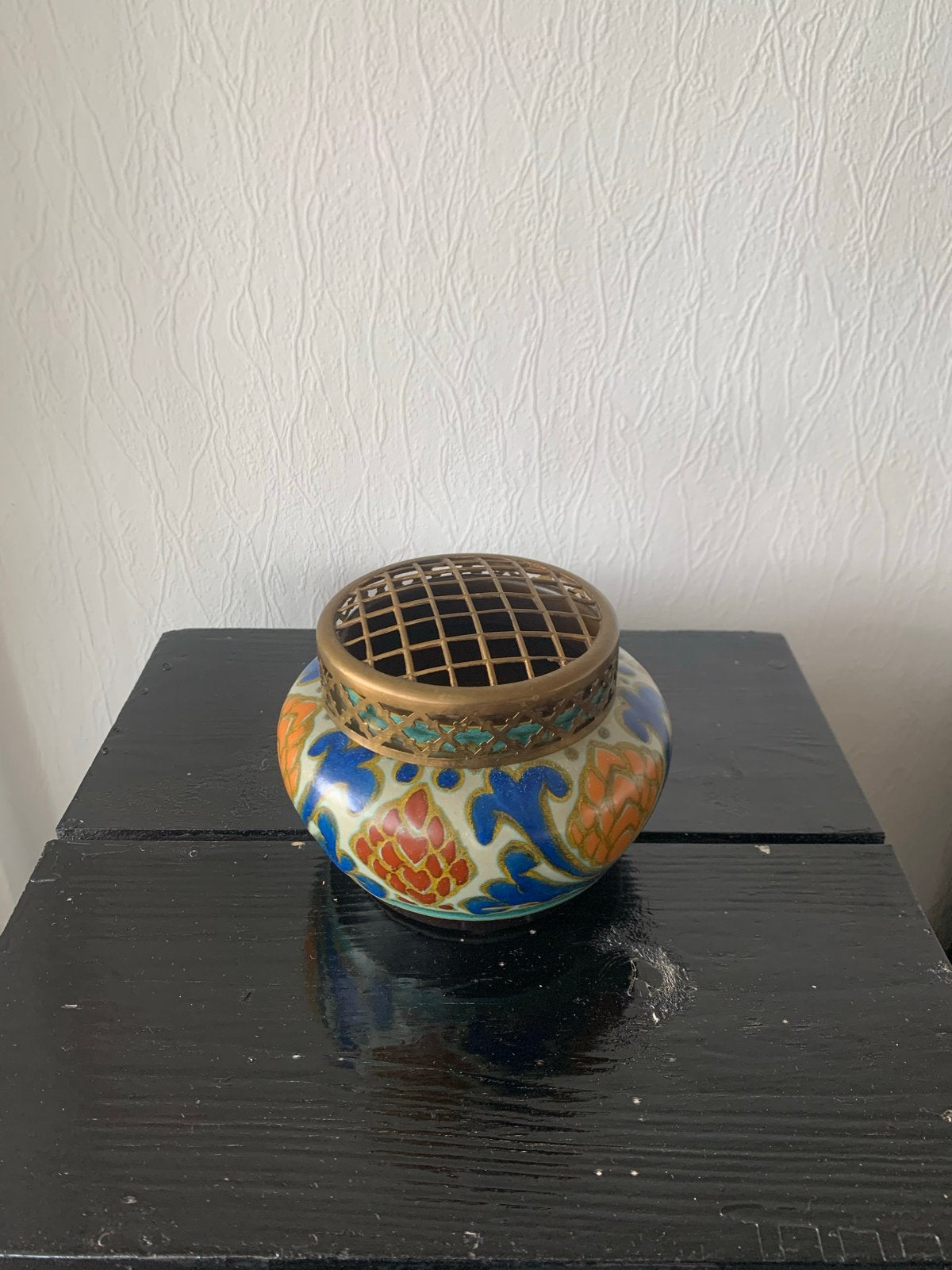 Antieke Goudse Rozenkom met Bloemrooster, Antiek en Kunst, Antiek | Vazen, Ophalen of Verzenden