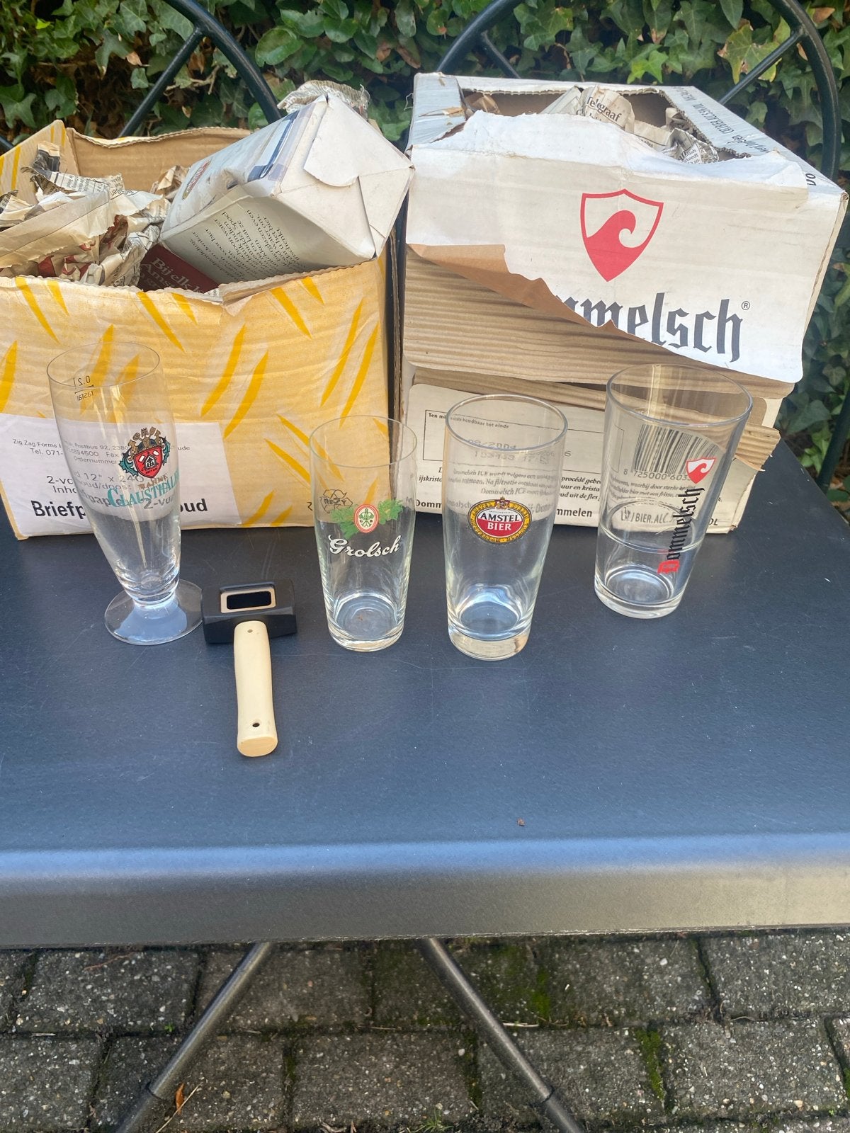 Bierglazen van diverse merken met opener, Ophalen, Gebruikt