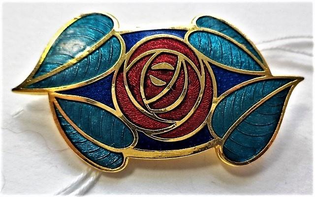 Sea Gems Celtic - Prachtige cloisonne broche Glasgower roos, Ophalen, Zo goed als nieuw, Goud, Overige materialen