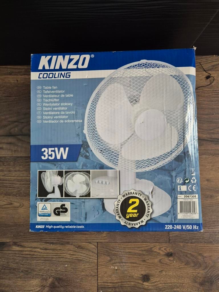 Nieuwe Kinzo Tafelventilator 35W - Wit, Witgoed en Apparatuur, Ventilatoren, Ophalen of Verzenden, Nieuw, Tafelventilator