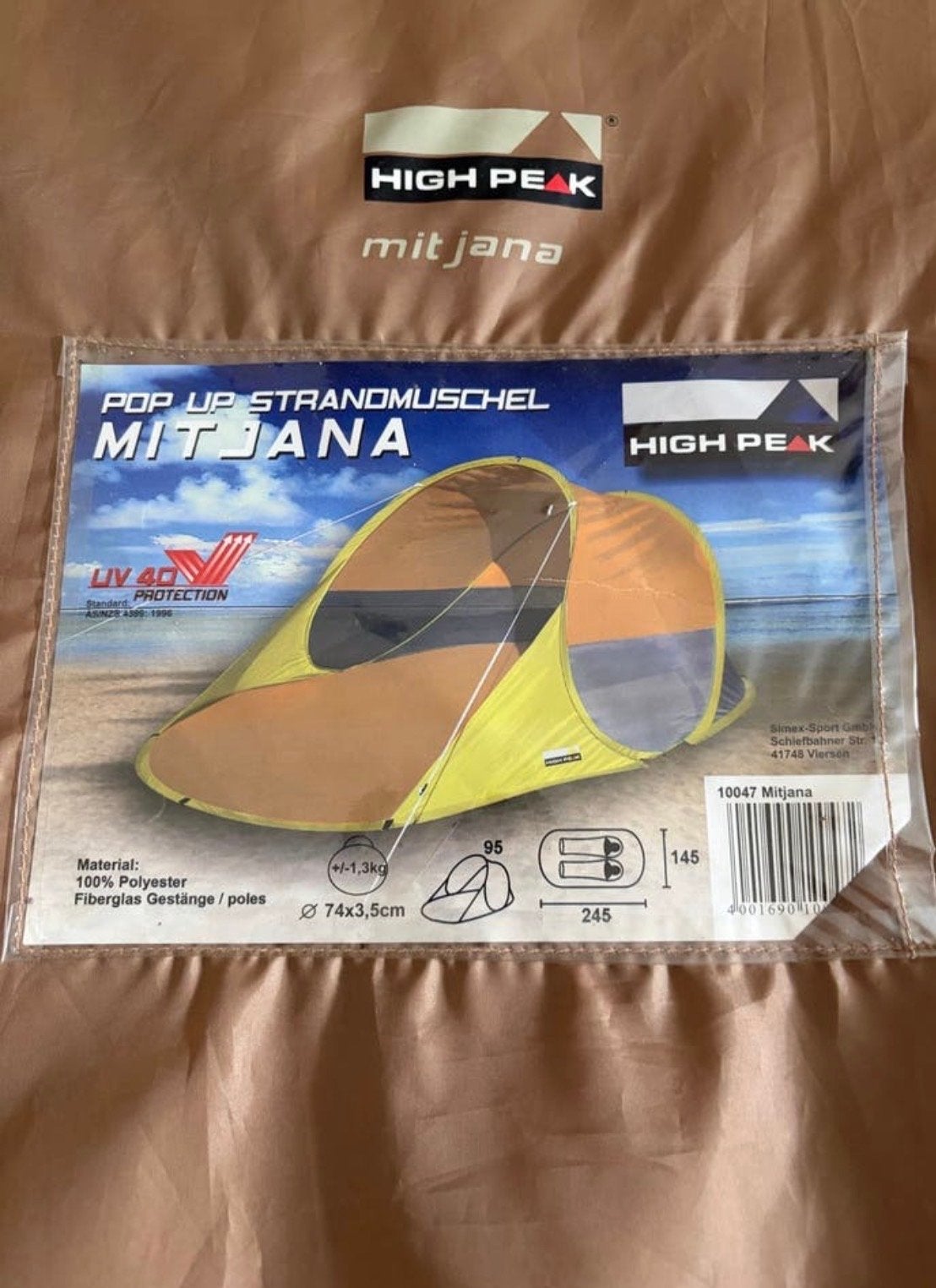 High Peak Mitjana Pop-Up Strandmuschel UV40+ Bescherming, Caravans en Kamperen, Tenten, Ophalen, Nieuw, Tot en met 2
