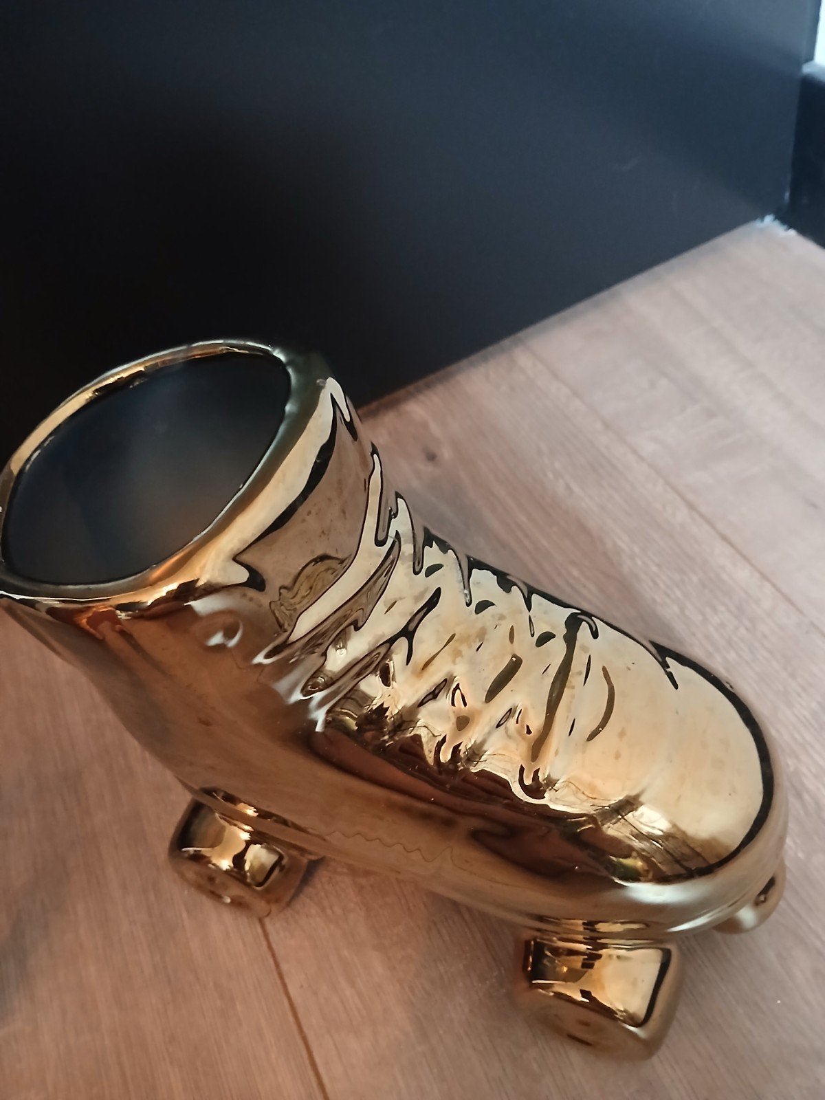 Gouden Roller Skate Vaas - Uniek Decoratiestuk, Vintage, Ophalen of Verzenden, Zo goed als nieuw, Goud
