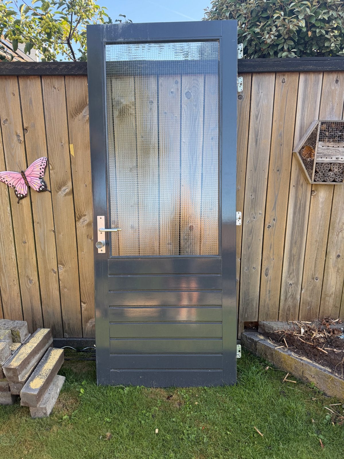Schuurdeur met veiligheidsglas en driepuntslot, Gebruikt, 80 tot 100 cm, 215 cm of meer, Ophalen of Verzenden