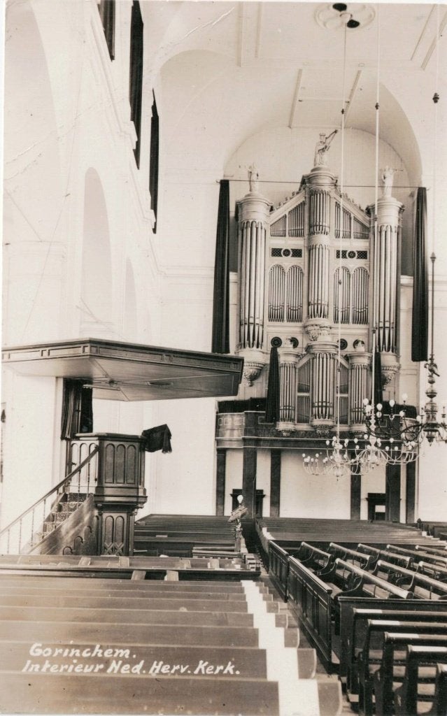 Fotokaart Gorinchem - Interieur Nederlands Hervormde Kerk, Ophalen of Verzenden, 1920 tot 1940, Gelopen, Zuid-Holland