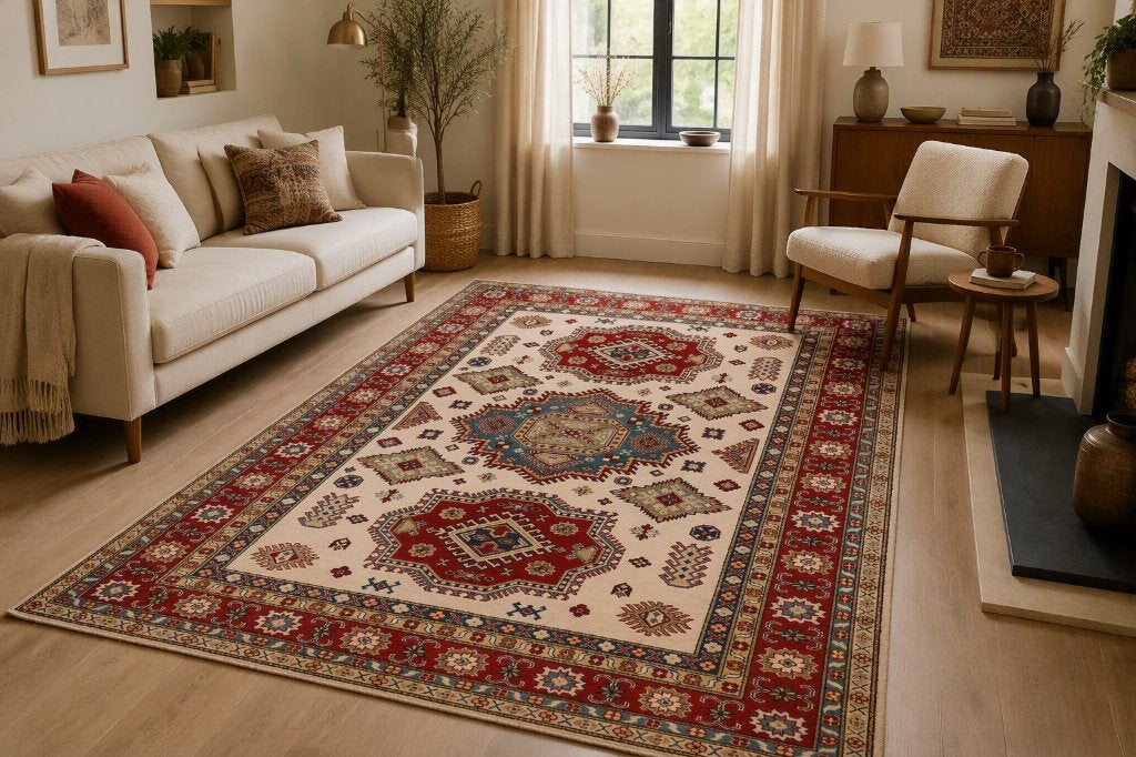 Oosters tapijt met traditioneel patroon - Rood/Beige, Ophalen, Oosters, Traditioneel, Klassiek, Blauw, 200 cm of meer
