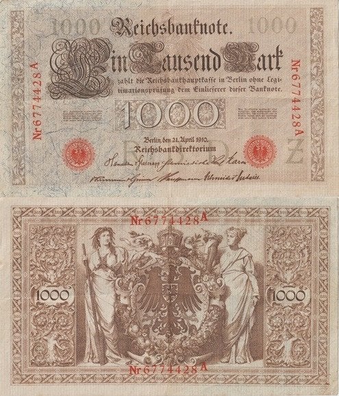 DUITSE RIJK 1910 1000 mark #44b VG, Verzenden, Duitsland, Los biljet