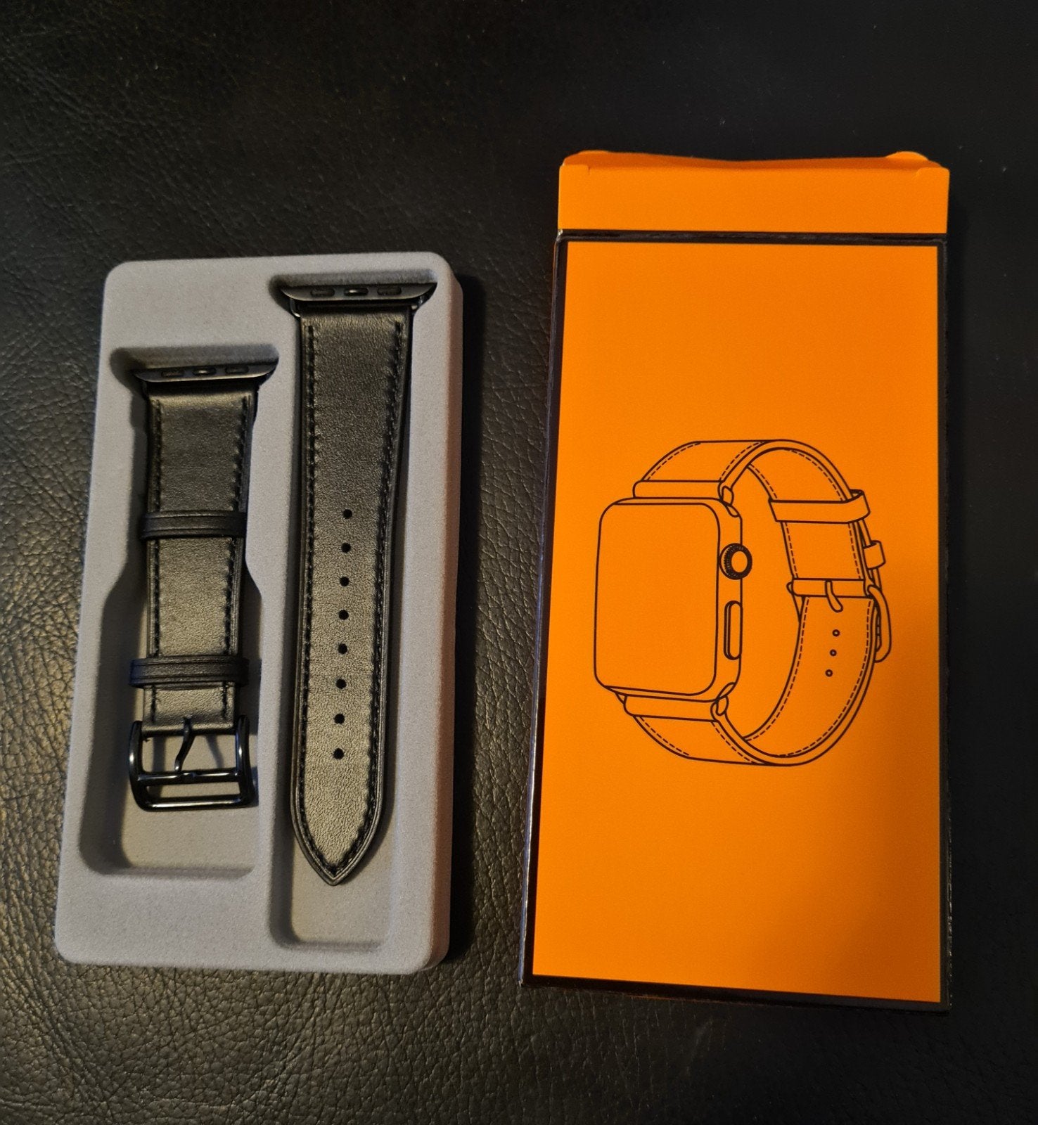 NIEUW Apple iWatch leder bandje ultra 42/44 mm, Ophalen, Nieuw, Zwart, IOS