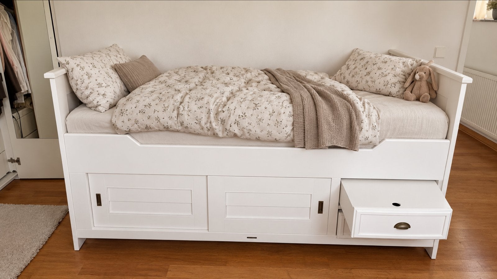 Kidsmill Kajuitbed ‘Bateau’ met lattenbodem en opbergruimte, Ophalen, Eenpersoons, Wit, 200 cm