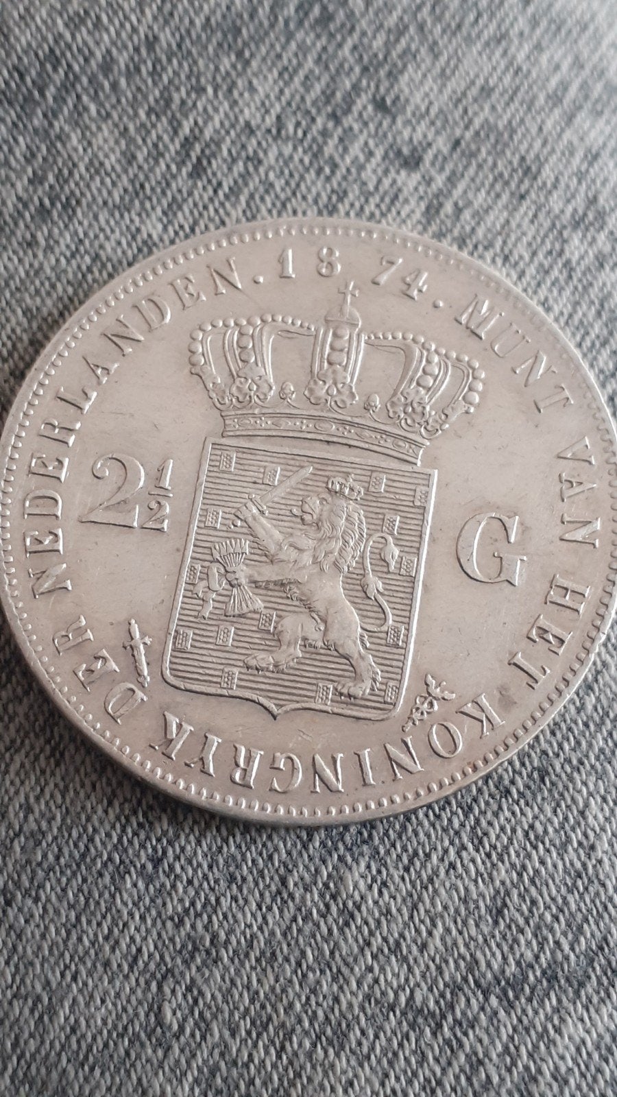 Zilveren Rijkdaalder Willem III 1874, Koning Willem III, Verzenden, Zilver, Losse munt