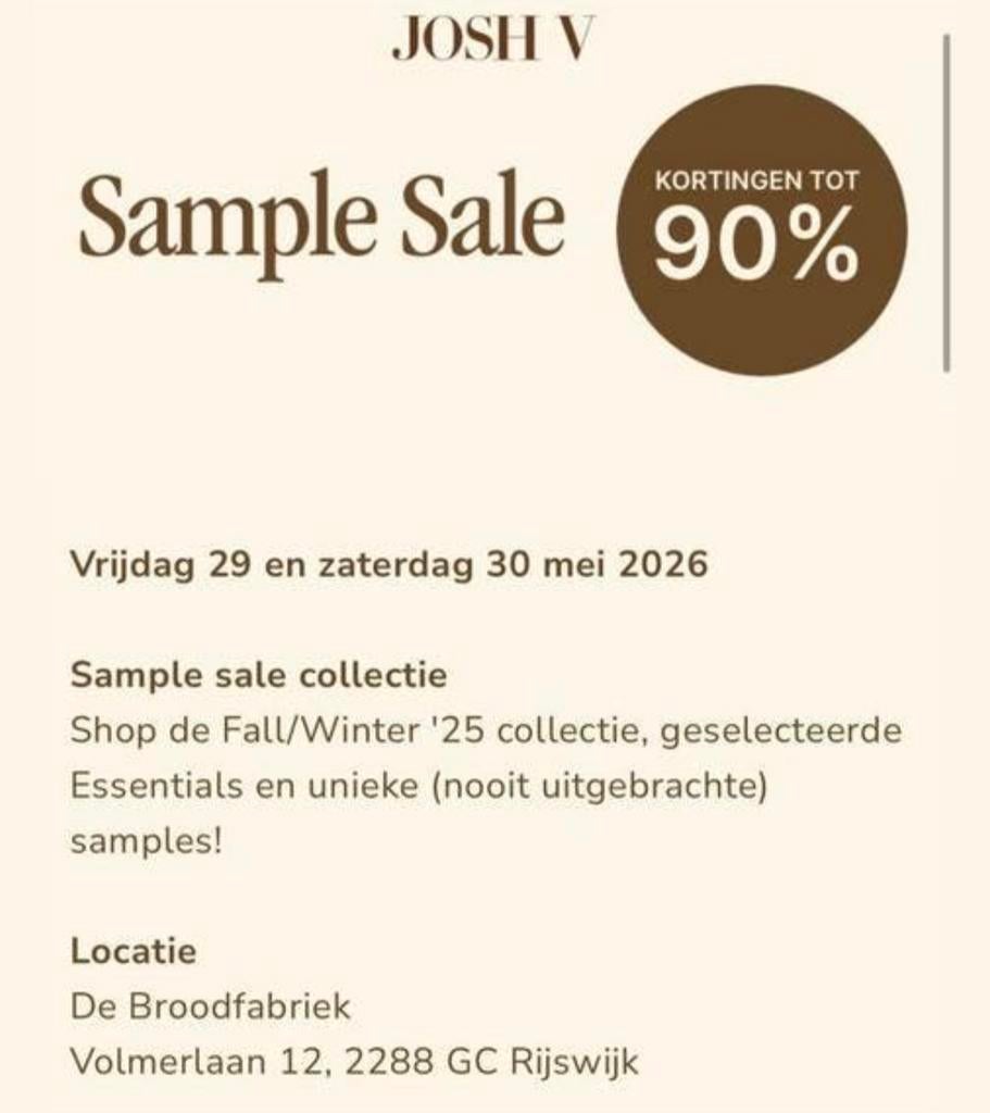 Josh V sample sale shift 1 vrijdag 29 januari., Tickets en Kaartjes, Twee personen