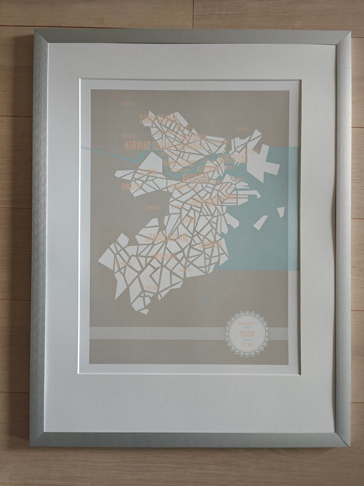 Ingelijste kaart van Boston - 65x85cm, Ophalen of Verzenden, 75 – 100, 50 tot 75 cm, Print