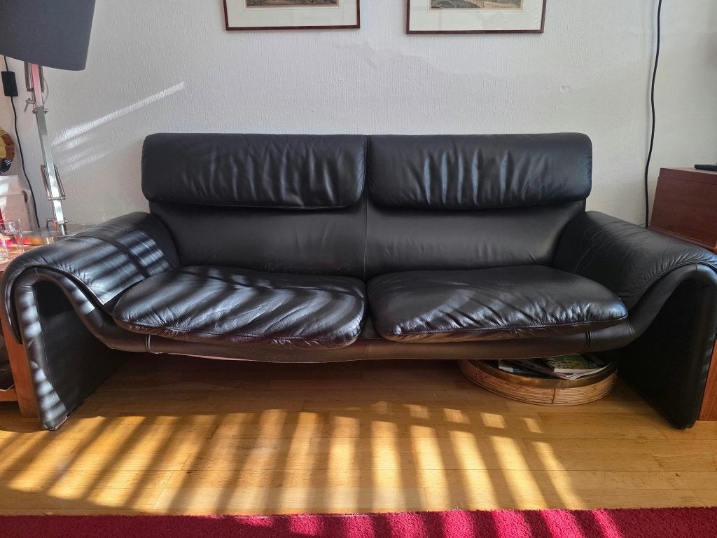 Originele De Sede DS-2011 – zwart leren 2-zits designbank, Ophalen, Gebruikt, 150 tot 200 cm, Vintage