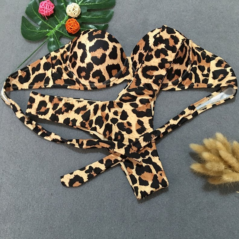 Luipaard bikini push up maat S M L dames sexy string panter, Kleding | Dames, Badmode en Zwemkleding, Verzenden, Nieuw, Beige