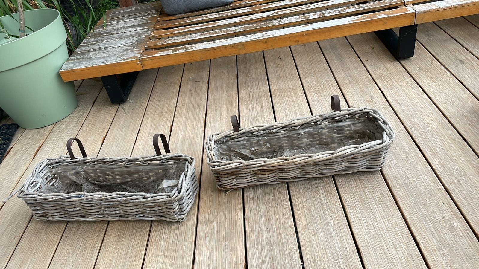 Twee plantenbakken - gratis afhalen, Tuin en Terras, Ophalen, Gebruikt, Rechthoekig, Hout