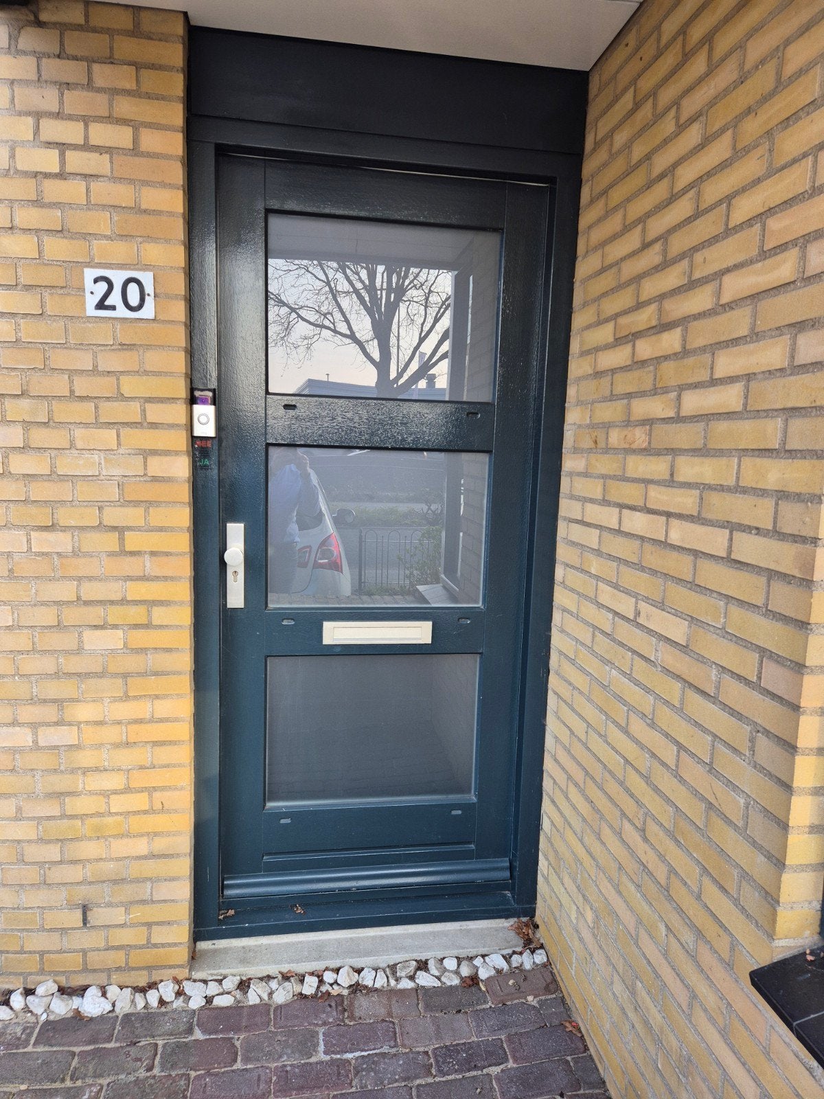 Donkerblauwe buitendeur met glaspanelen, Ophalen, 80 tot 100 cm, 200 tot 215 cm, Glas