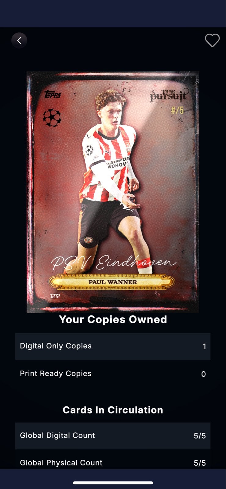 Paul Wanner Topps The Pursuit PSV Eindhoven #/5, Ophalen, Nieuw, PSV, Spelerskaart