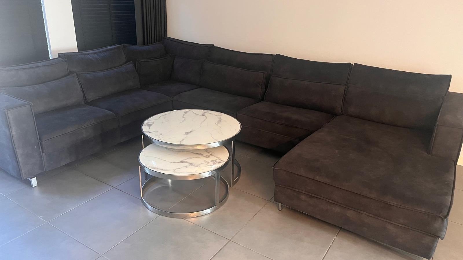 Ruime U-vormige hoekbank met chaise longue – donkergrijs, Ophalen, Gebruikt, Stof