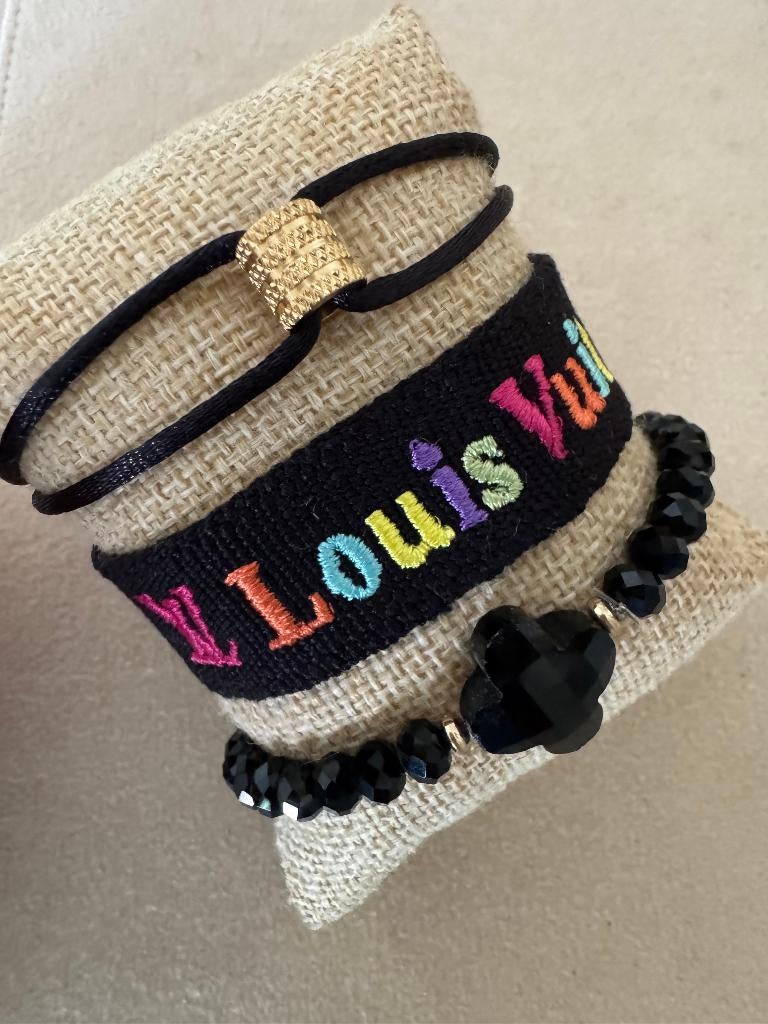 Set van 3 armbanden ibiza klaver satijn koord louis hippie, Overige materialen, Overige kleuren, Nieuw, Ophalen of Verzenden