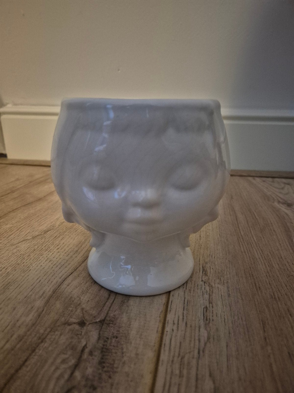 Vintage bloempotje hoofdje wit keramiek, Ophalen, Vintage, Gebruikt, Wit