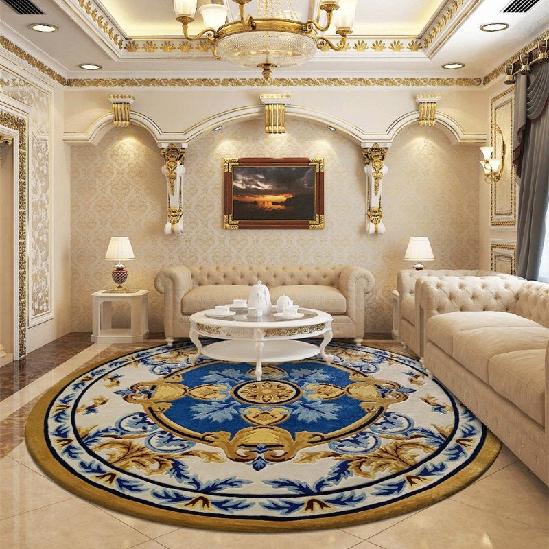 Blauw Wit Beige Klassiek Rond Vloerkleed Barok Kleed Tapijt, Verzenden, Nieuw, Blauw, Rond