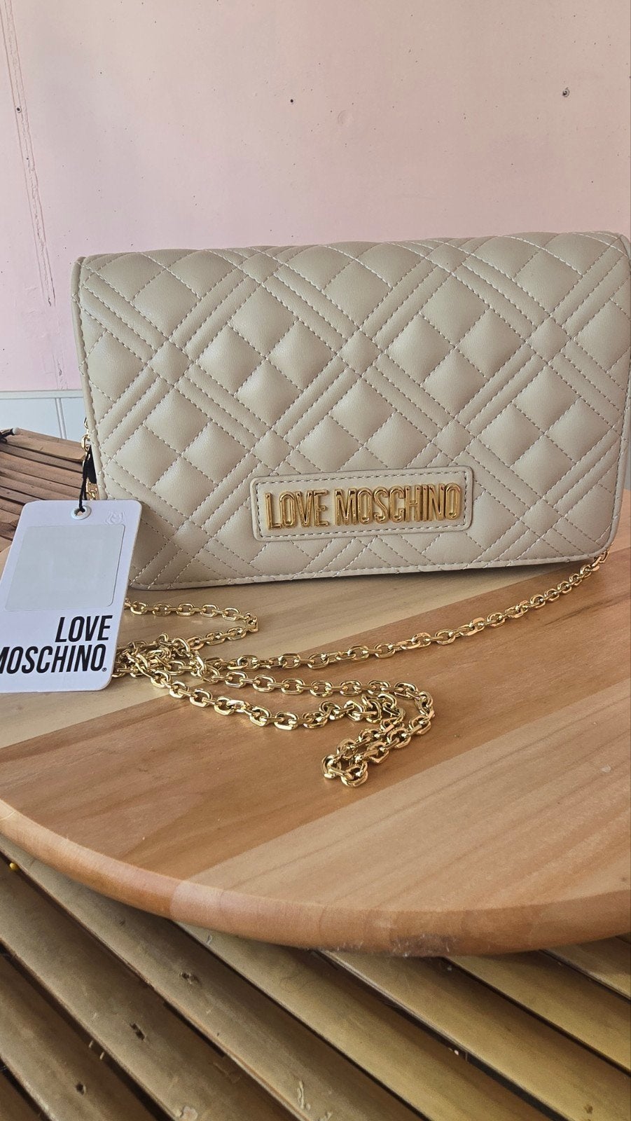 Love Moschino Gewatteerde Schoudertas - Nieuw, Ophalen of Verzenden, Nieuw, Beige, Schoudertasje