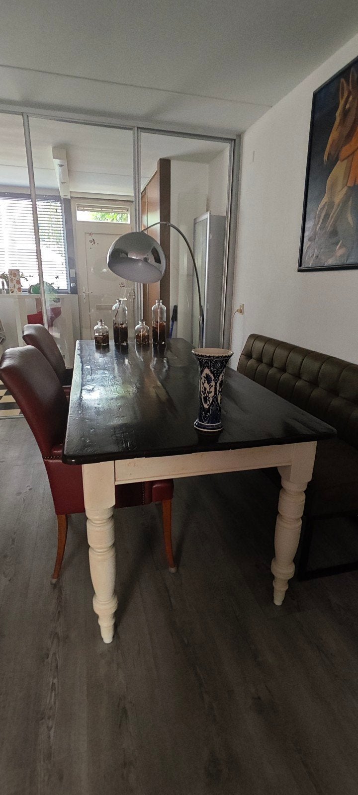 massief grenen tafel wit/noten geverfd, Ophalen