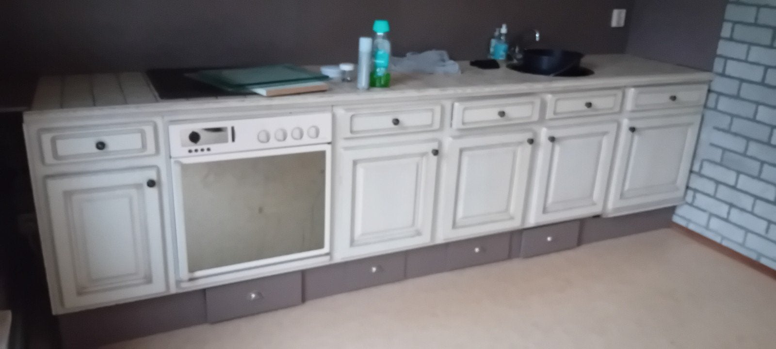 Complete keuken met inbouwapparatuur en tegelblad, Ophalen, Gebruikt, Overige materialen, Enkelwandige keuken