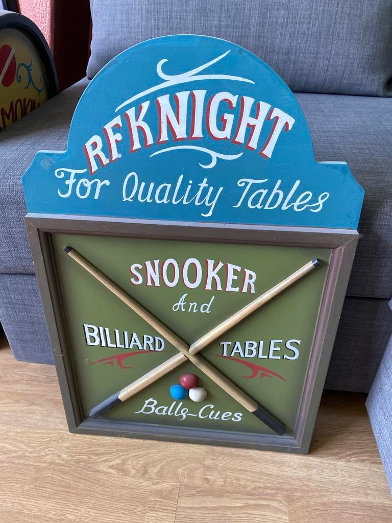 RF Knight Snooker & Biljart Tafels Decoratief Bord, Ophalen of Verzenden, Gebruikt, Overige typen
