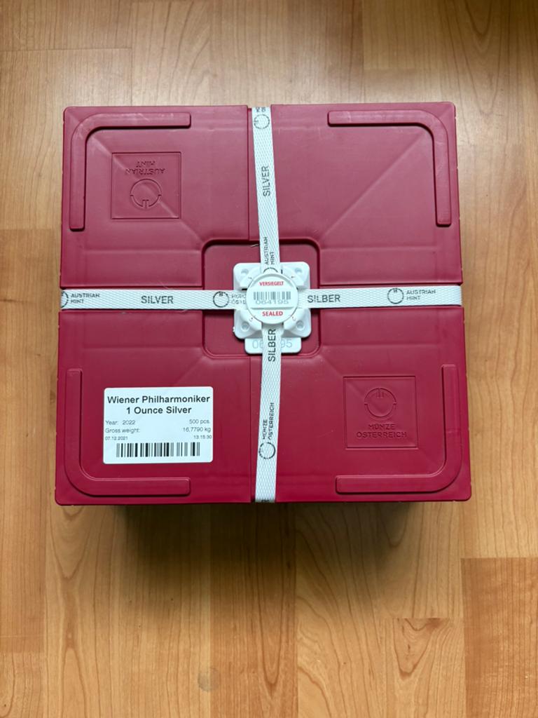 Monsterbox Wiener Philharmoniker 2022 zilver 500x 1 ounce, Postzegels en Munten, Edelmetalen en Baren, Ophalen of Verzenden, Zilver