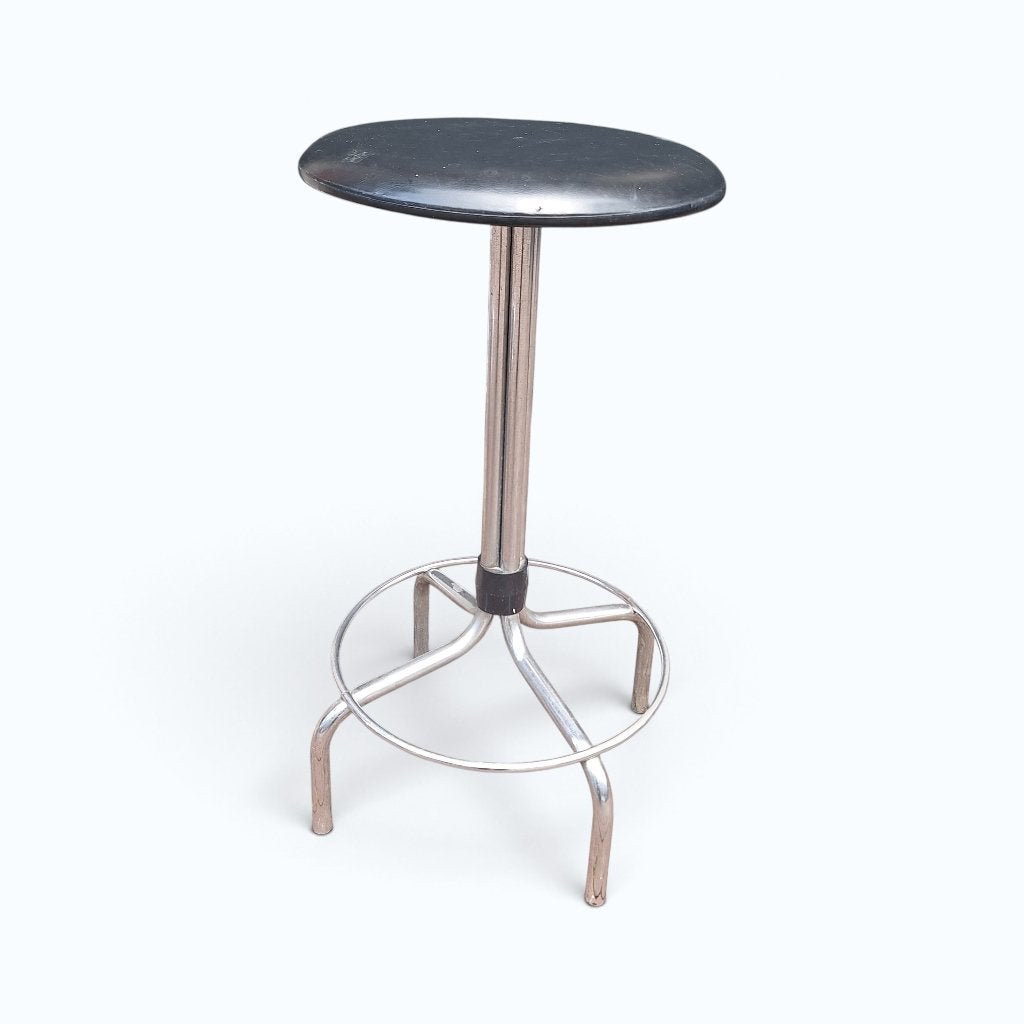 Vintage barkruk met metalen frame, Ophalen, Met voetsteun, Onbekend, Kunststof
