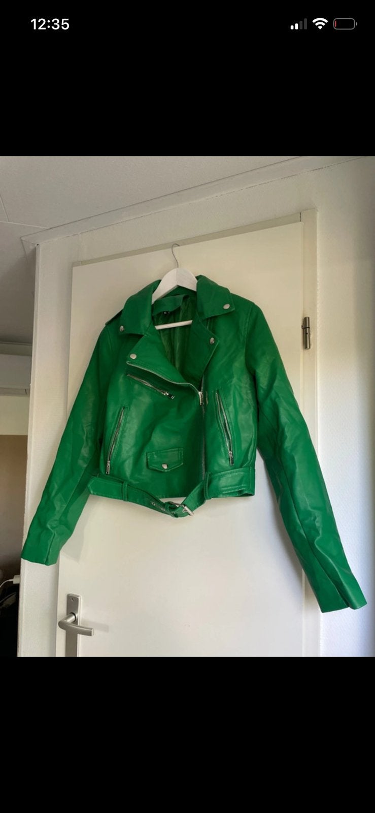 Toffe groene ‘leren’ jas maat S, Ophalen of Verzenden, Zo goed als nieuw, Maat 38/40 (M), Groen