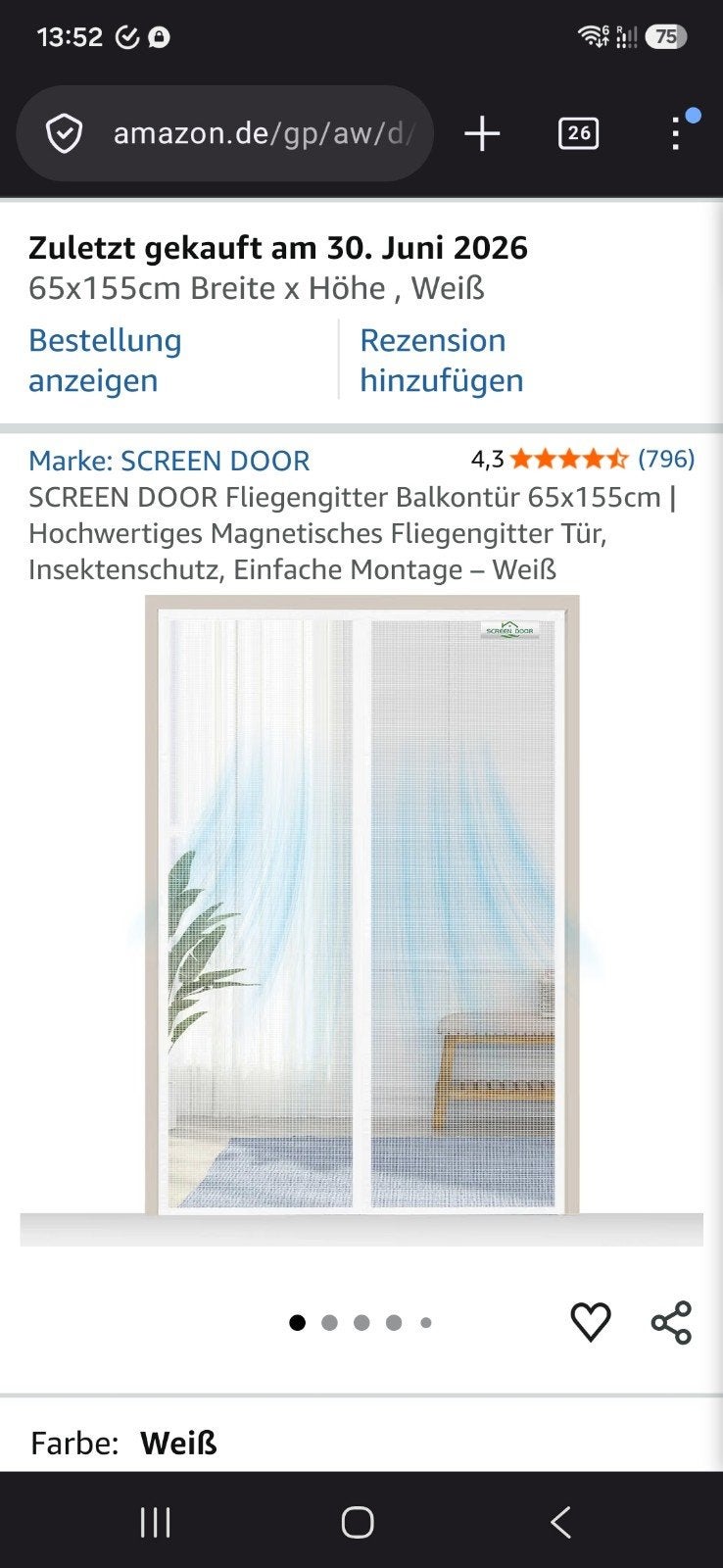 Nieuwe magnetische hordeur 165x55 cm, Doe-het-zelf en Verbouw, Deuren en Horren, Minder dan 80 cm, Hordeur, Minder dan 200 cm