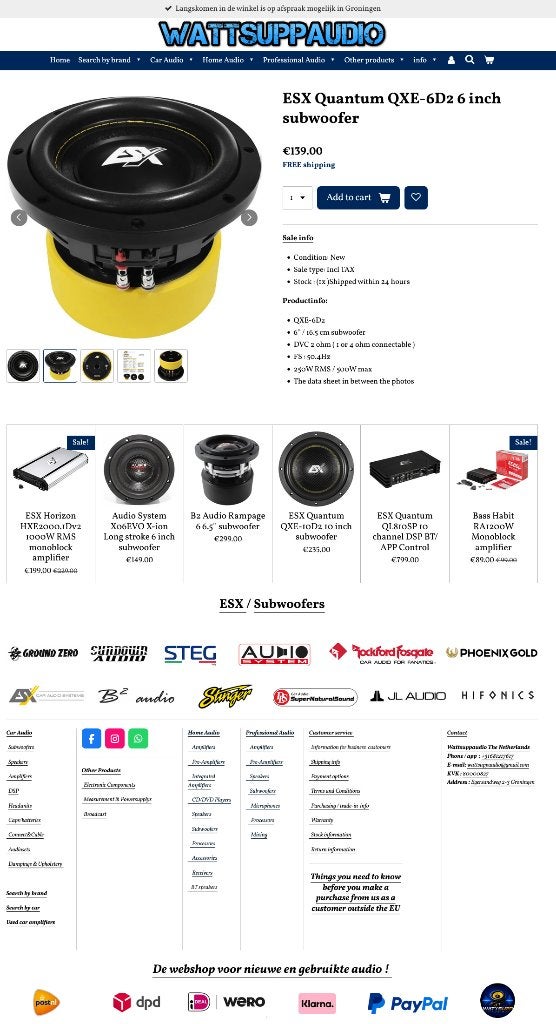 ESX Quantum QXE-6D2 6 inch subwoofer 16.5cm, Audio Design, Nieuw, Am Breilingsweg 3, 76709 Kronau, Duitsland, Ophalen of Verzenden