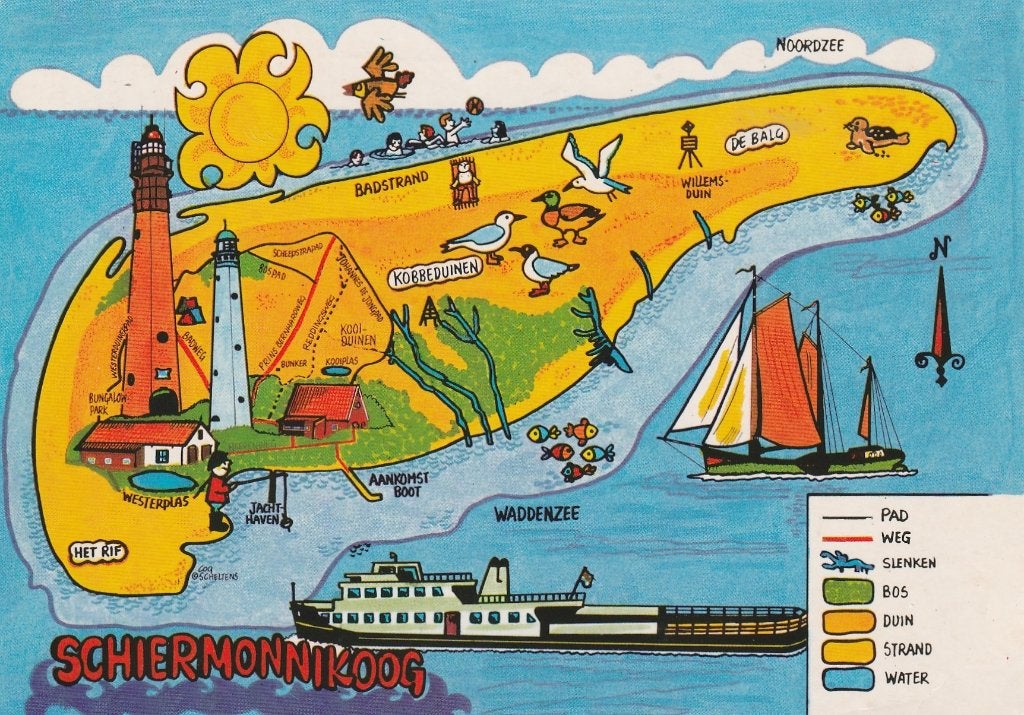 SCHIERMONNIKOOG Landkaart, Verzenden, 1980 tot heden, Gelopen, Waddeneilanden