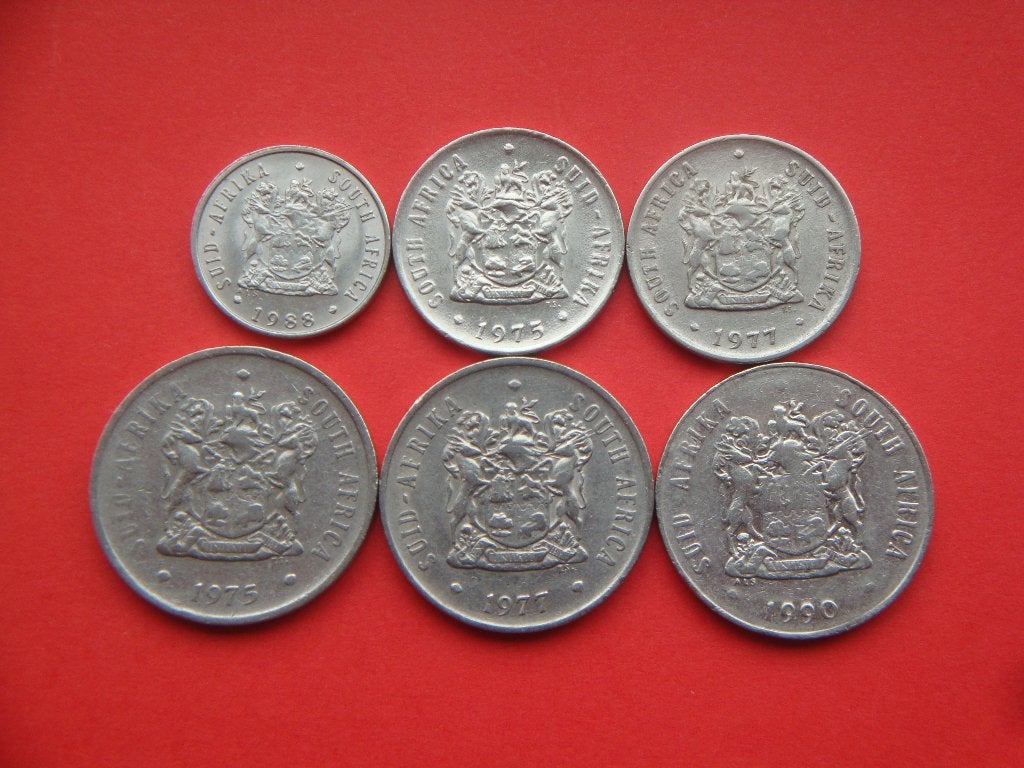 Kavel Zuid-Afrika setje munten 5, 10 en 20 Cent 1975 / 1990., Verzenden, Zuid-Afrika, Setje