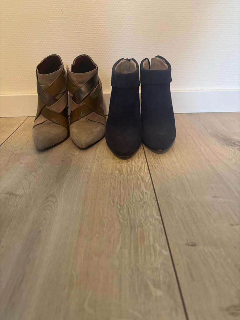2 paar hakken laarzen Guess en Patrizia Pepe 38, Blauw, Lage of Enkellaarzen, Ophalen of Verzenden, Gedragen