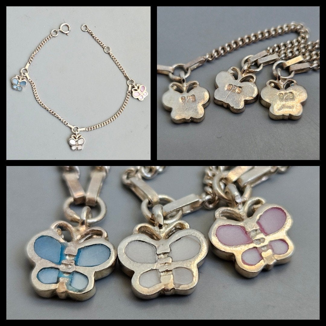 Zilver, 925 zilveren armbandje,  vlinders, Sieraden, Tassen en Uiterlijk, Antieke sieraden, Ophalen of Verzenden, Zilver, Armband