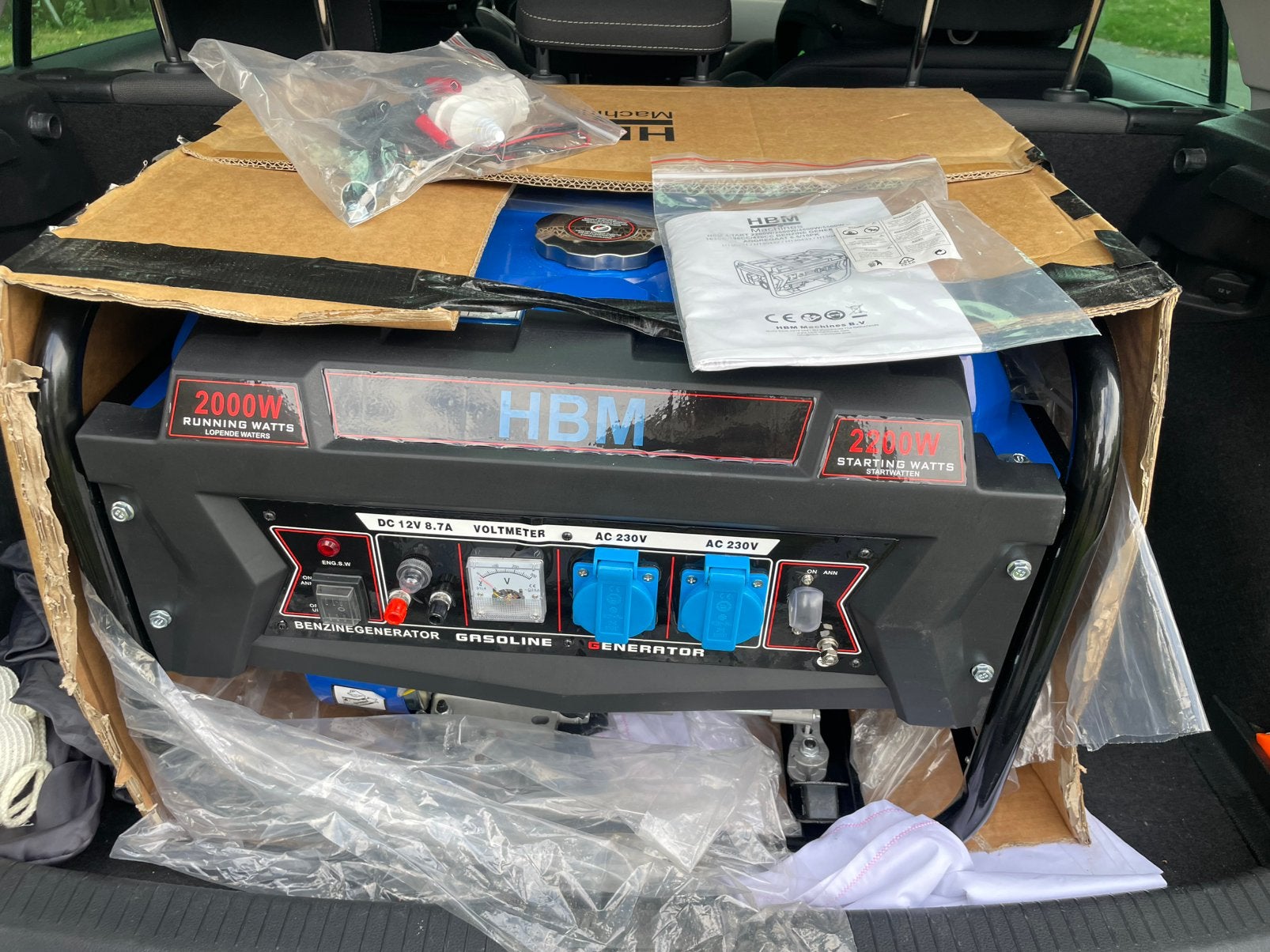 HBM Benzine Generator 2000W - Nieuw in Doos, Doe-het-zelf en Verbouw, Aggregaten, Ophalen of Verzenden, Nieuw, Minder dan 5 kVA