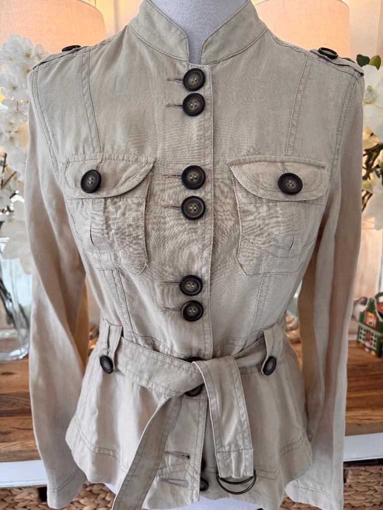 Zand-Beige linnen jasje Ro-Zu, 38/M, ZGAN, 100% linnen., Kleding | Dames, Maat 38/40 (M), Verzenden, Beige, Zo goed als nieuw