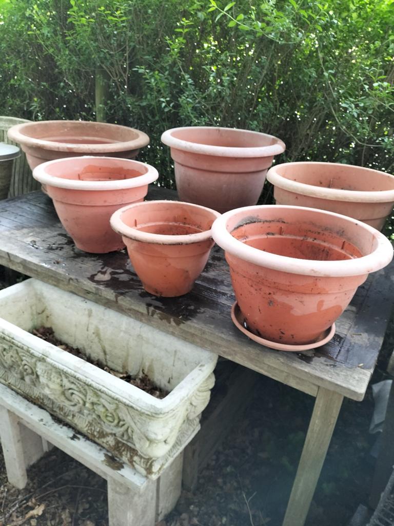 Diverse terracotta bloempotten - Gebruikt, Ophalen, Gebruikt, 40 cm of meer, Rond