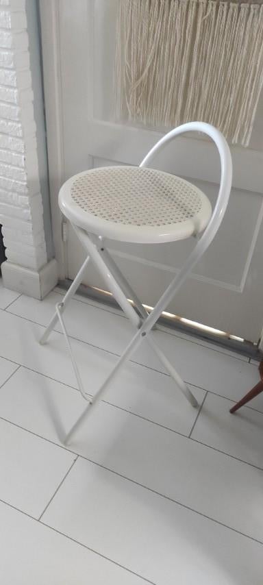 Vintage kruk barkruk wit webbing Grand Soleil Italy, Huis en Inrichting, Barkrukken, Gebruikt, 60 tot 90 cm, Ophalen of Verzenden