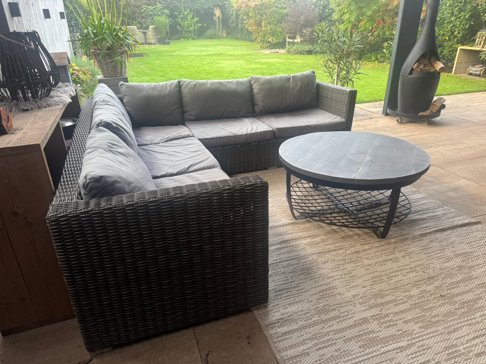 Loungeset antraciet met salontafel en hocker