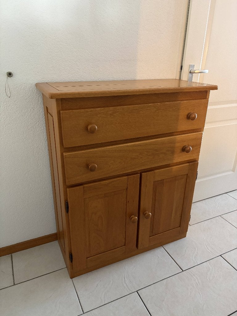 Handgemaakte massief houten ladekast, 2 lades + 2 deuren, Ophalen