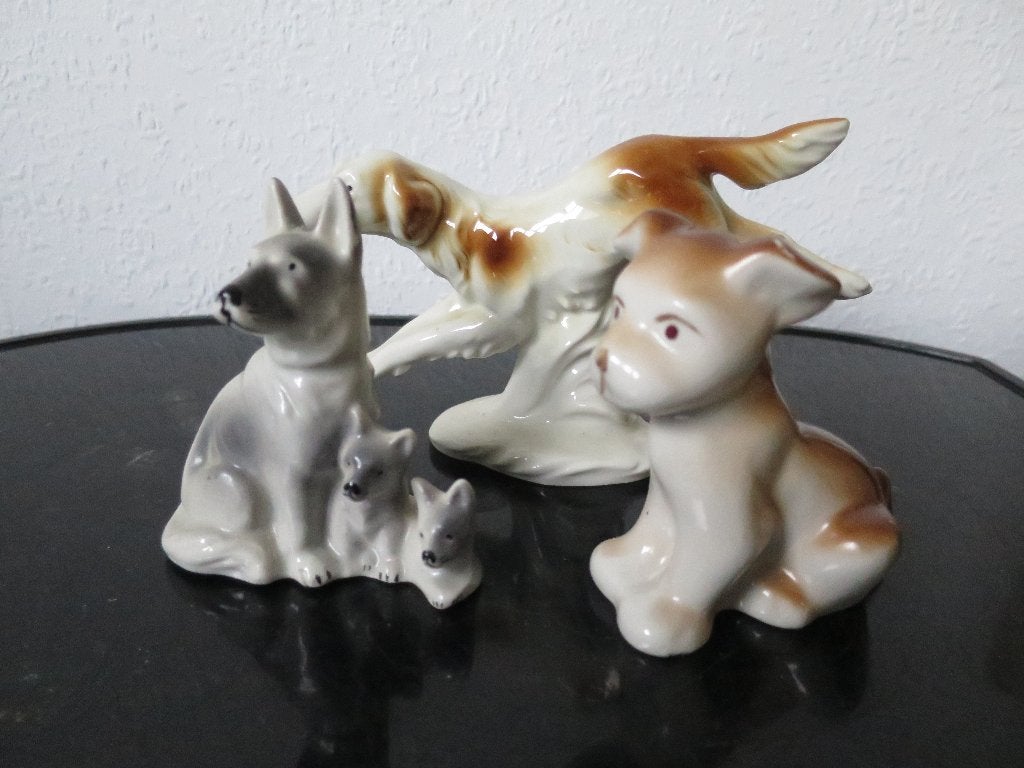 3 mooie oude zwaar porseleinen honden beeldjes 12/10 cm, Antiek en Kunst, Ophalen of Verzenden