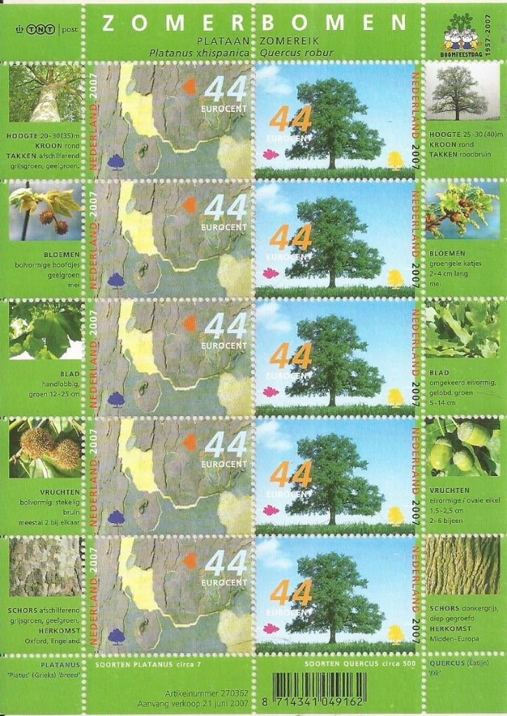 Nederland 2007 Zomerbomen Postfris Prachtig 10x € 0,44, Ophalen of Verzenden, Na 1940, Postfris