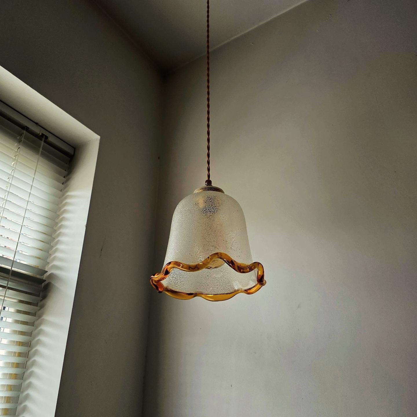 Vintage mondgeblazen tulpvormige glazen hanglamp. 3 stuks!, Ophalen of Verzenden, Glas